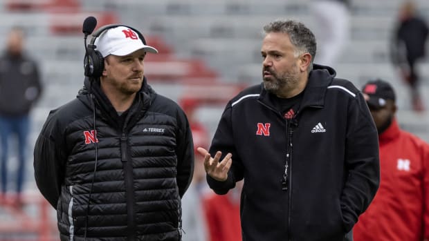 Matt Rhule and Marcus Satterfield spring practice Nebraska football 2023-04-15